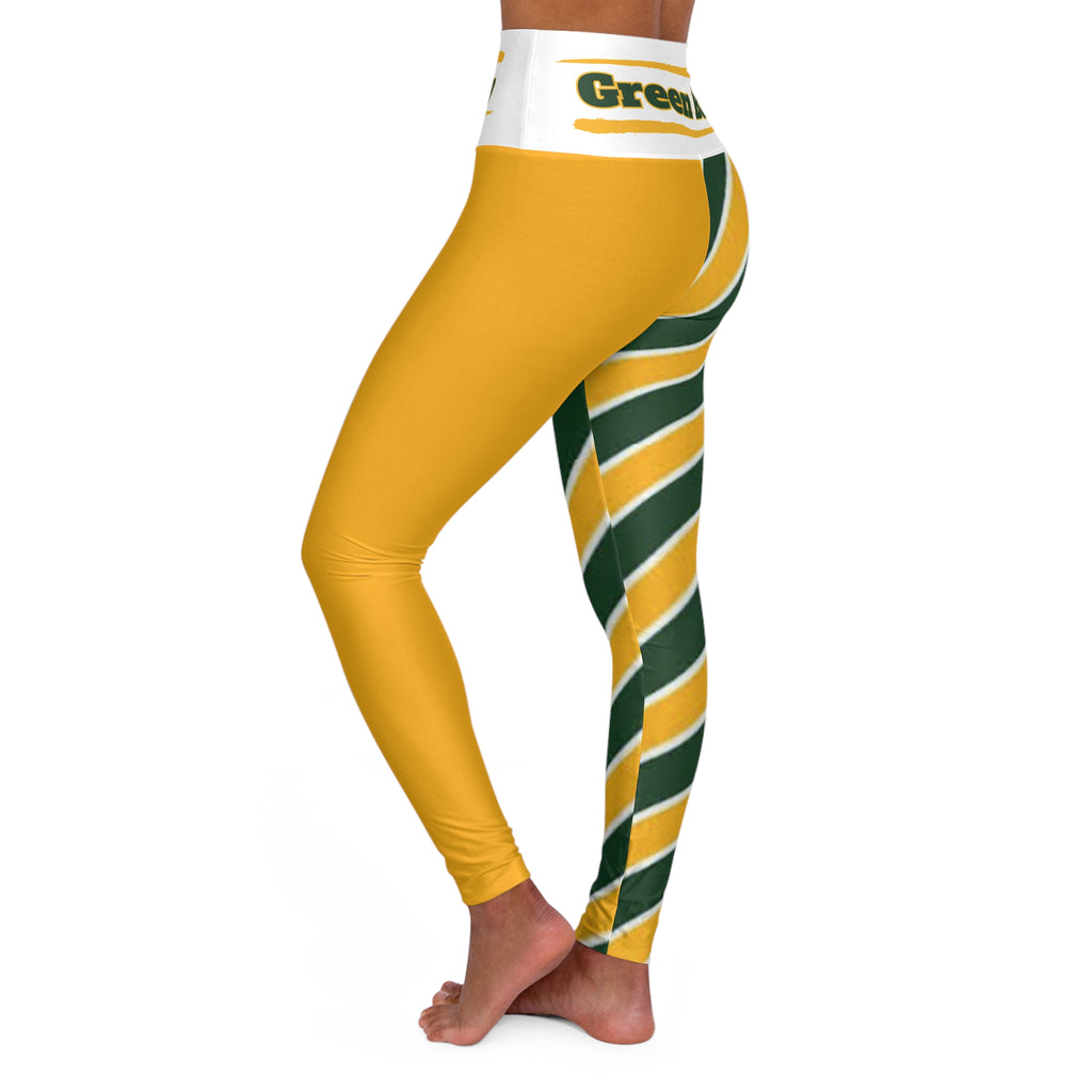 Green Bay Football Themed High Waisted Yoga Leggings, Women's Leggings,  Leggings, green bay pants, gift, green bay football items