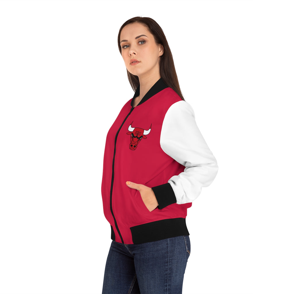Red and Black Women's Bomber Jacket, Vintage Bulls Jacket, Bulls coat, cute bomber jacket, Women's jacket, basketball, gift