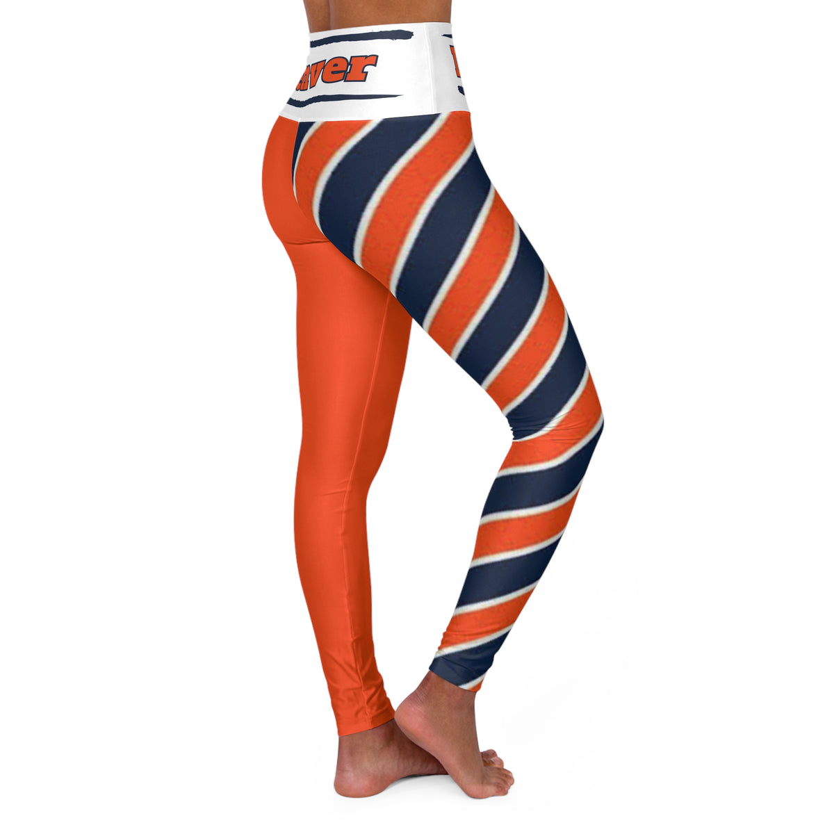 Denver Football Themed High Waisted Yoga Leggings, Women's Broncos leggings, gift for women, cute broncos yoga pants