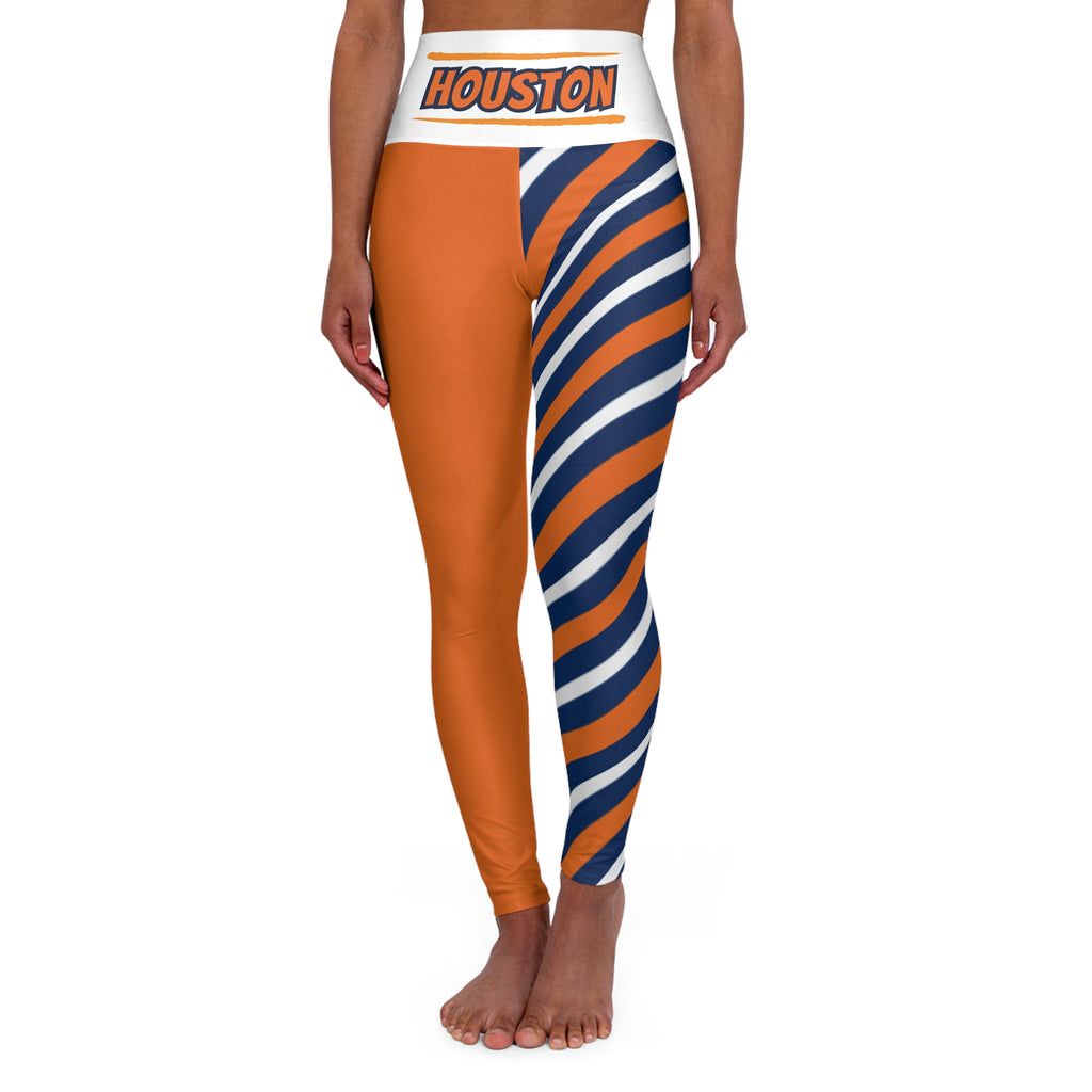 Orange and blue High Waisted Yoga Leggings, Women's Leggings,  Houston baseball themed leggings, cute yoga pants, baseball fan pants, gift