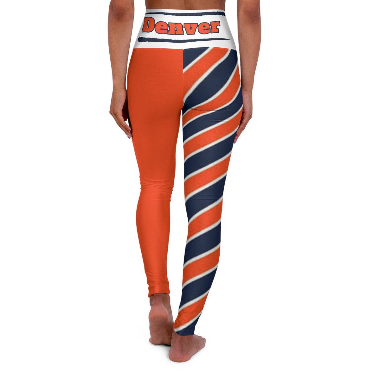 Denver Football Themed High Waisted Yoga Leggings, Women's Broncos leggings, gift for women, cute broncos yoga pants