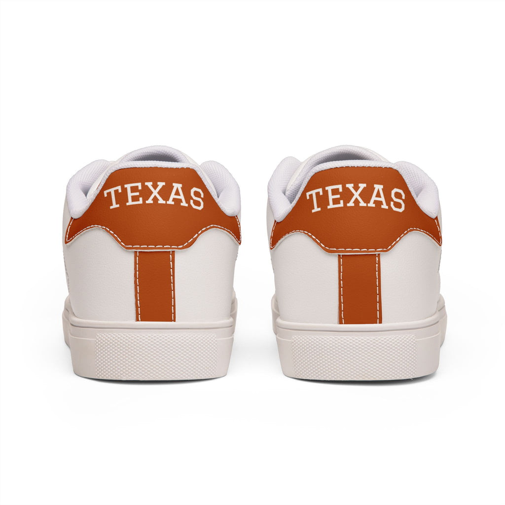 Texas tennis shoes, Low-Top Leather Sneakers, Unisex sneakers, orange and white shoes, college fan shoes, game day shoes, alumni gift