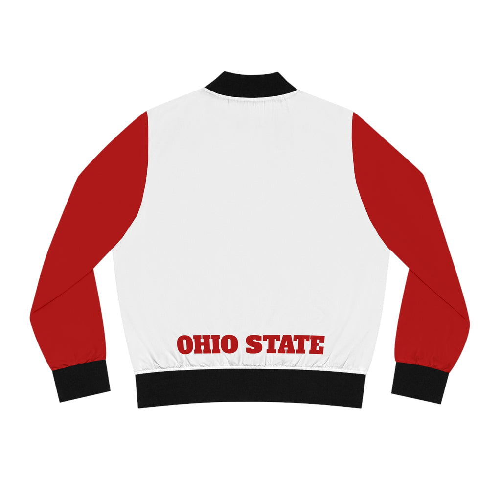 Red and White Women's Bomber Jacket, Game Day Jacket, Ohio State Themed, College Sports Fashion, Tailgating Outfit, Gift