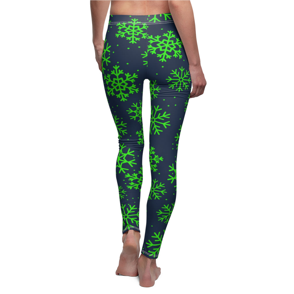 Blue and Green Snowflakes Leggings, Women's Christmas Leggings, Seattle football themed pants, Winter yoga pants, Holiday leggings, Gift