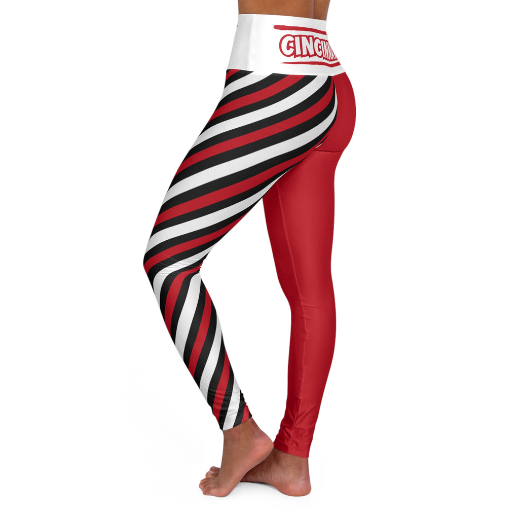Red and White High Waisted Yoga Leggings, Women's Leggings, Cincinnati baseball themed leggings, baseball fan leggings, Gift for Her, gift
