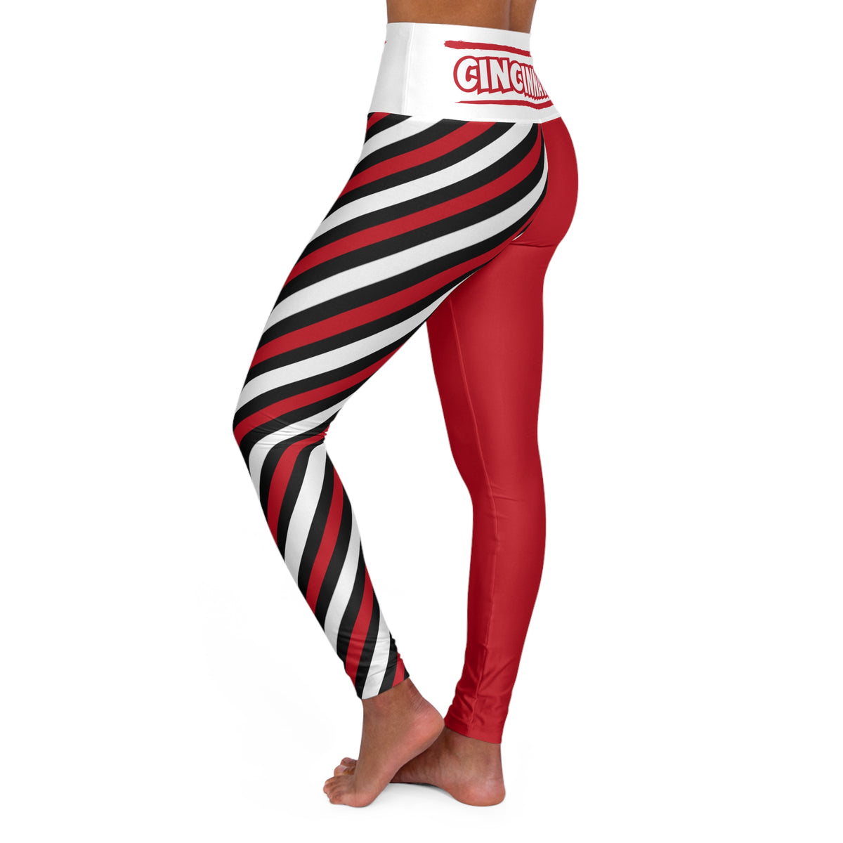 Red and White High Waisted Yoga Leggings, Women's Leggings, Cincinnati baseball themed leggings, baseball fan leggings, Gift for Her, gift