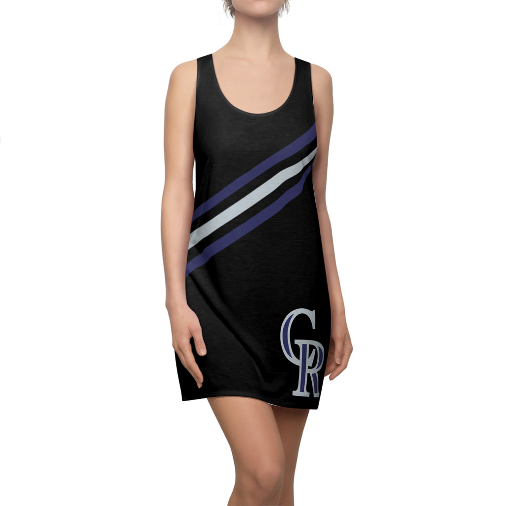 Black and purple women's racerback dress, sporty dress, Colorado baseball themed dress, baseball fan dress, cute summer dress, gift