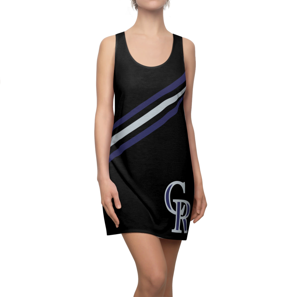 Black and purple women's racerback dress, sporty dress, Colorado baseball themed dress, baseball fan dress, cute summer dress, gift