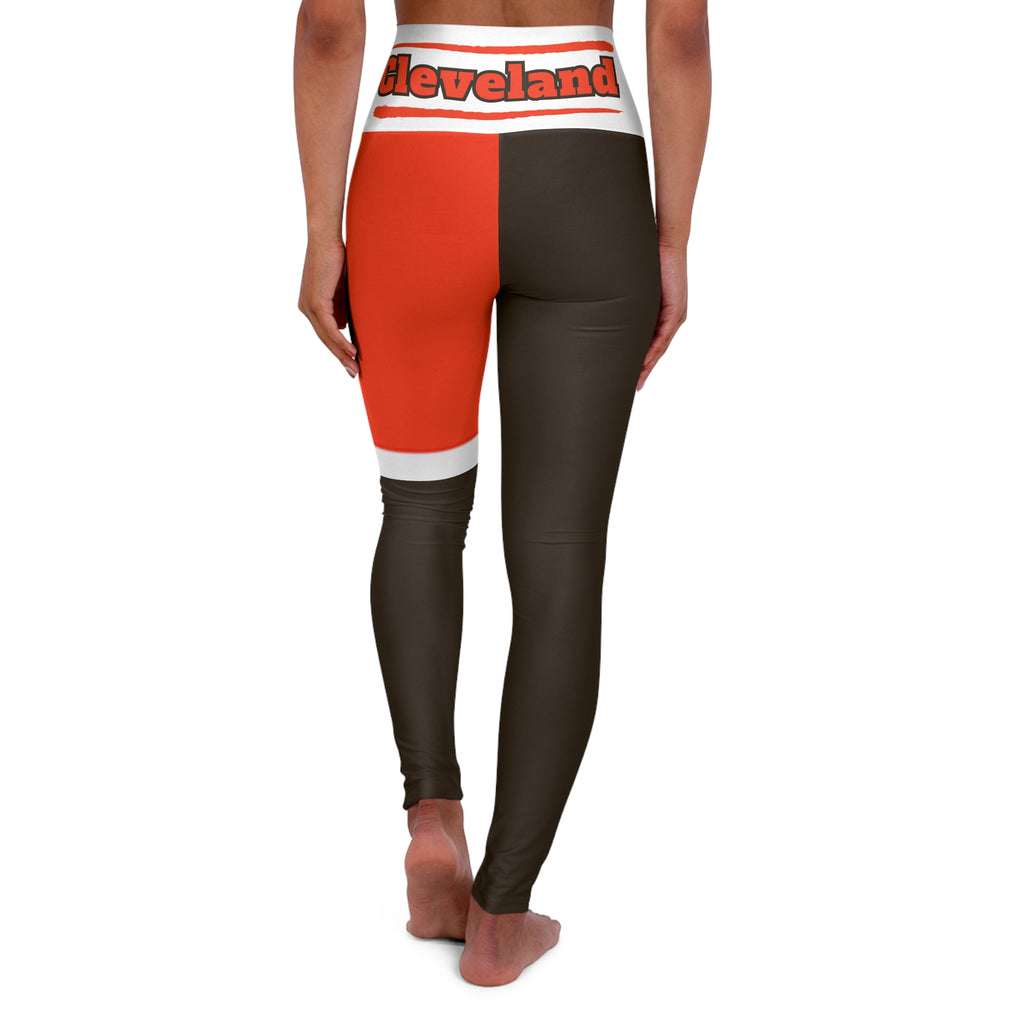 Cleveland Football Themed High Waisted Yoga Leggings, Browns Football Leggings, Cute Yoga Pants, Cute Game Day Leggings, Women's Leggings