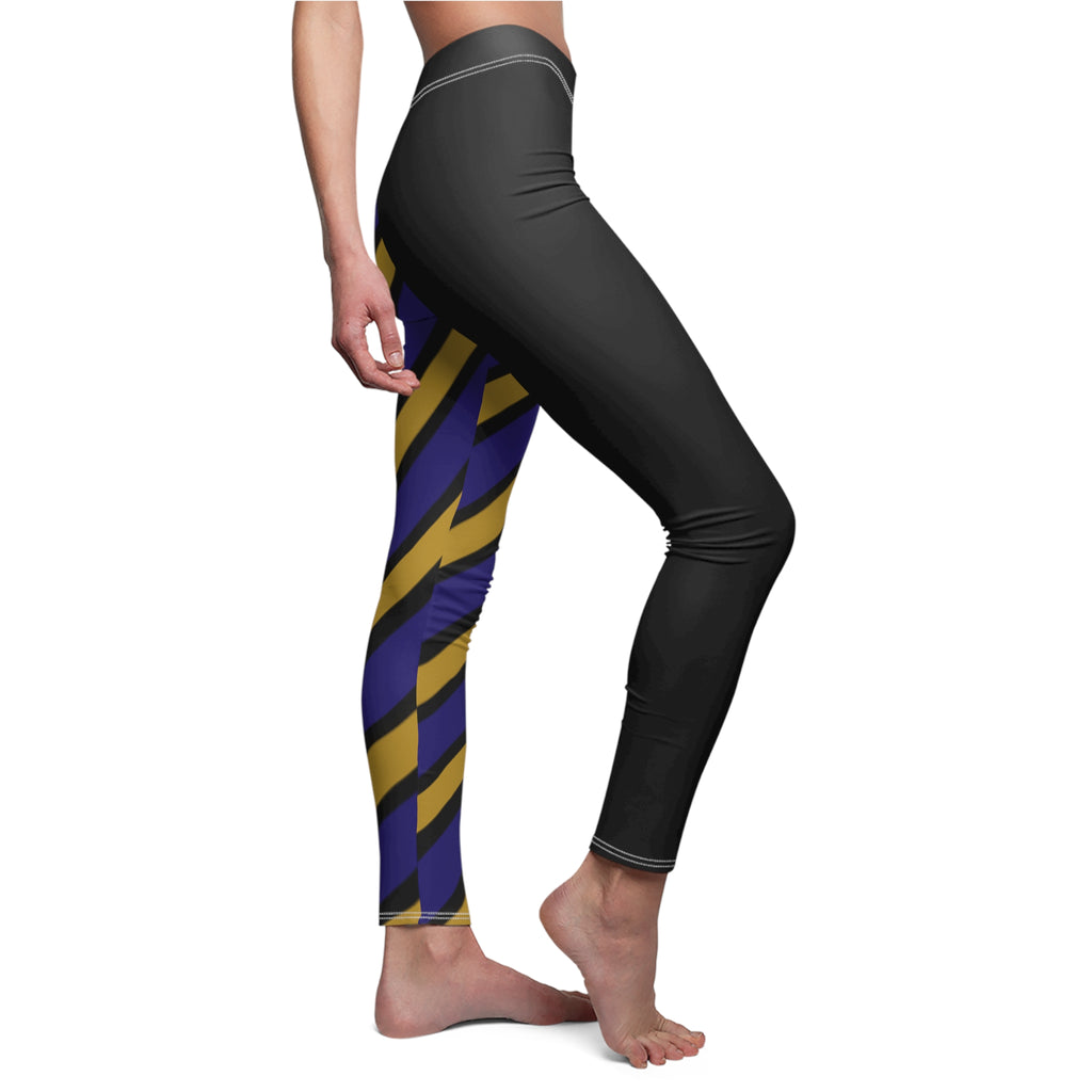 Bold Striped Women's Casual Leggings, Black and Purple leggings, Comfortable Fashion, Baltimore Football Themed Leggings, Gift for Her,