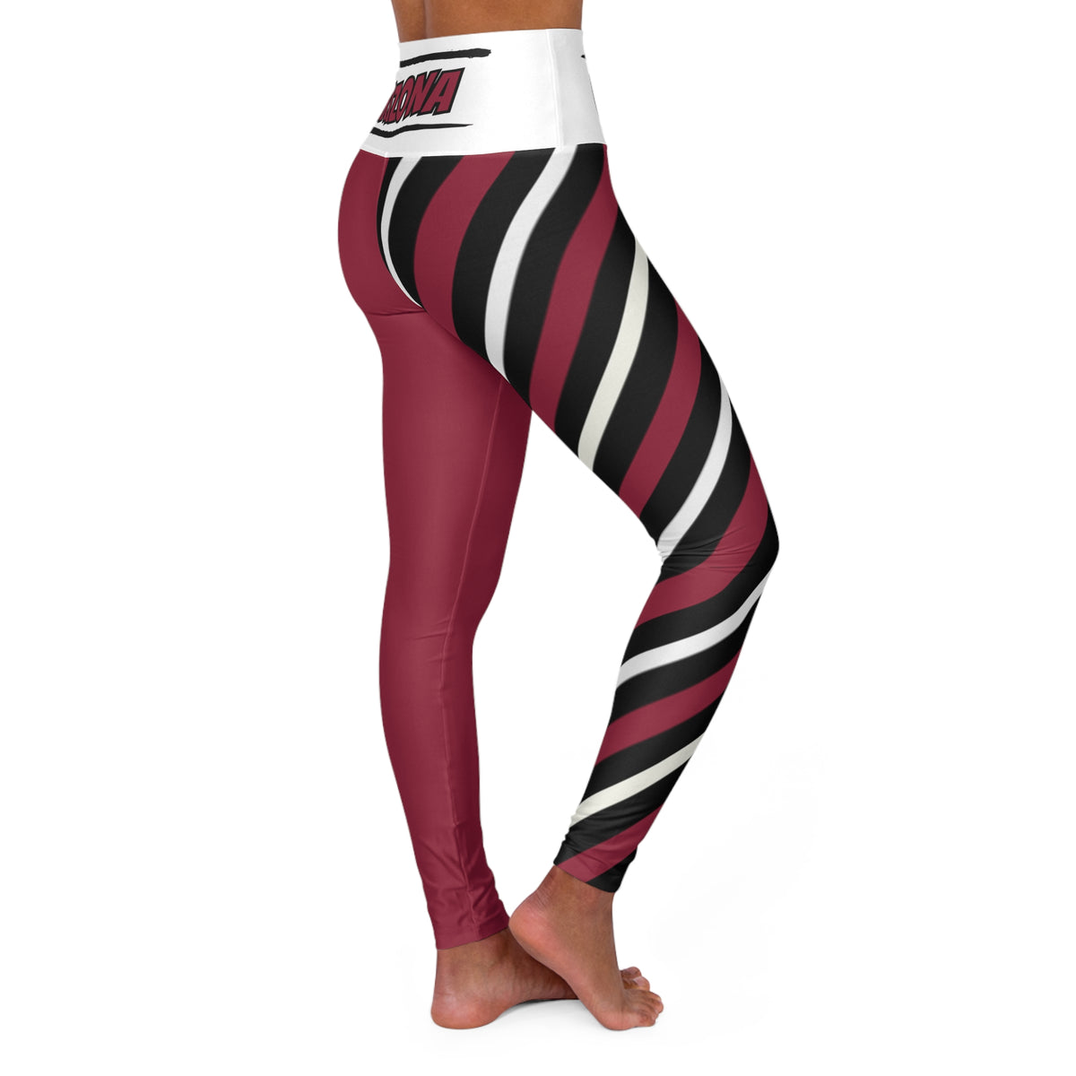 Red, Black and White Striped High Waisted Yoga Leggings, Arizona Football Themed Leggings, Cute Leggings, Great for Layering, Gift