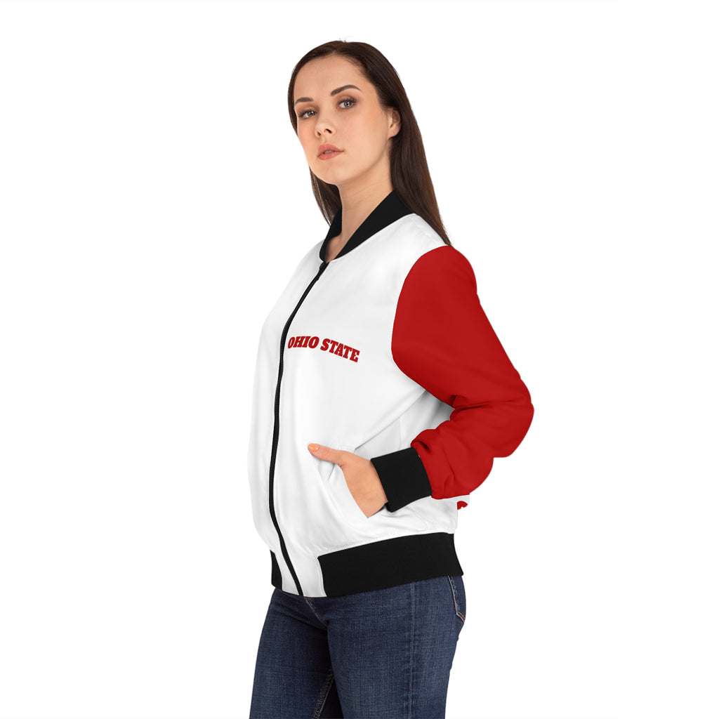 Red and White Women's Bomber Jacket, Game Day Jacket, Ohio State Themed, College Sports Fashion, Tailgating Outfit, Gift