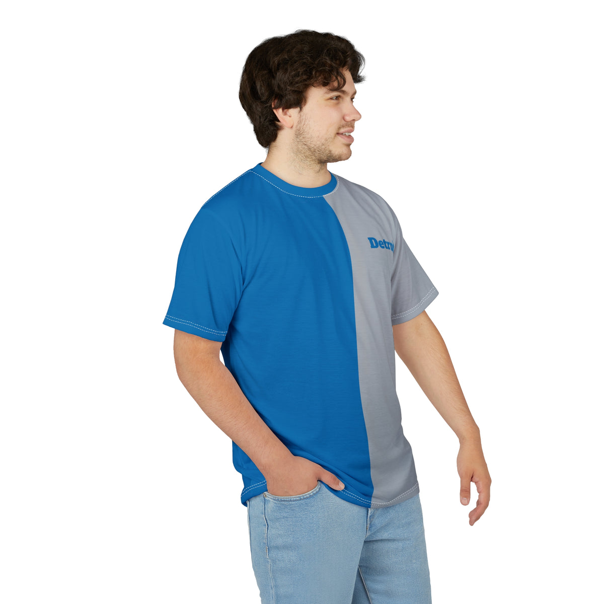 Detroit split color tee, Detroit football themed tee, Unisex shirt, football fan gear, matching outfit, Honolulu Blue, Detroit football