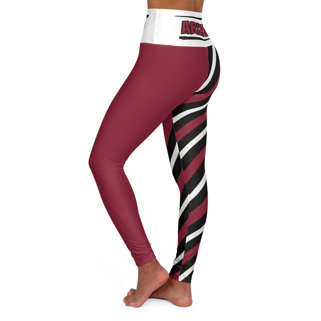 Red, Black and White Striped High Waisted Yoga Leggings, Arizona Football Themed Leggings, Cute Leggings, Great for Layering, Gift