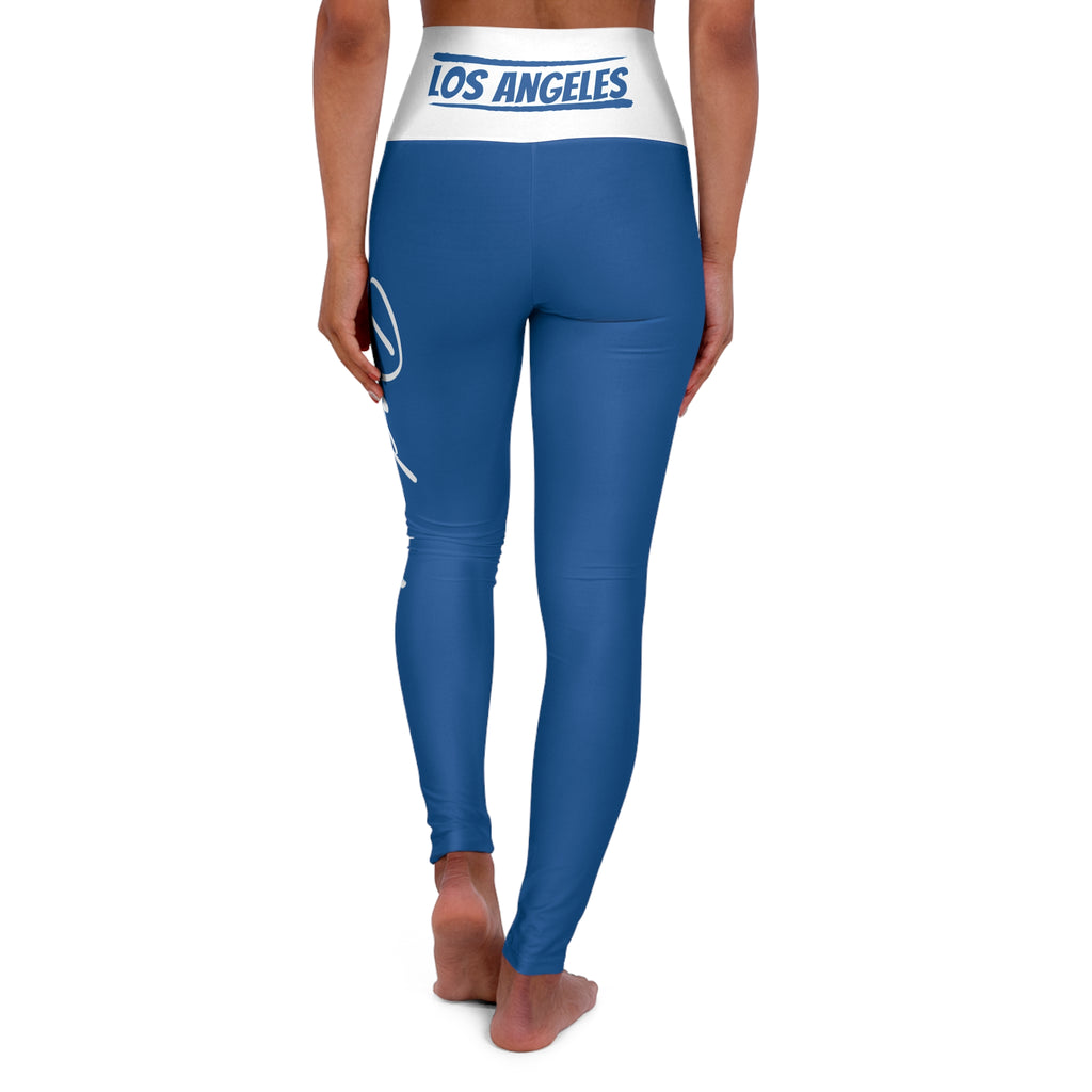 Vintage Los Angeles Baseball Themed High Waisted Yoga Leggings, Blue and white leggings, baseball fan git, game day pants
