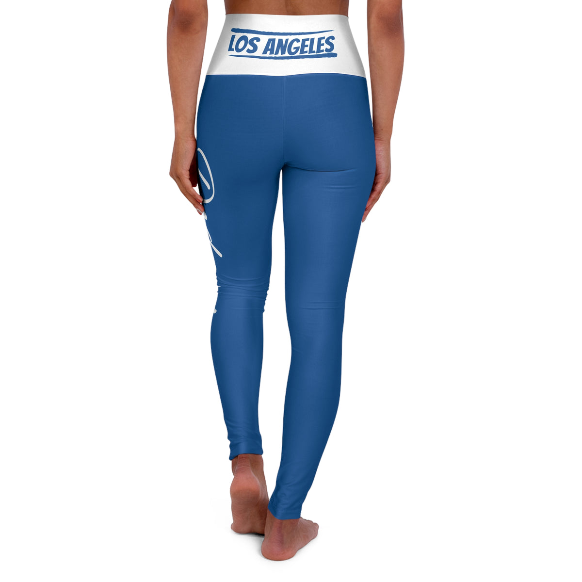 Vintage Los Angeles Baseball Themed High Waisted Yoga Leggings, Blue and white leggings, baseball fan git, game day pants