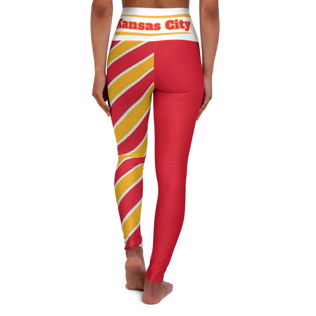 Kansas City Football Themed High Waisted Yoga Leggings, Women's Chiefs Leggings, Cute Football Pants, Game Day Leggings, Women's Yoga Pants