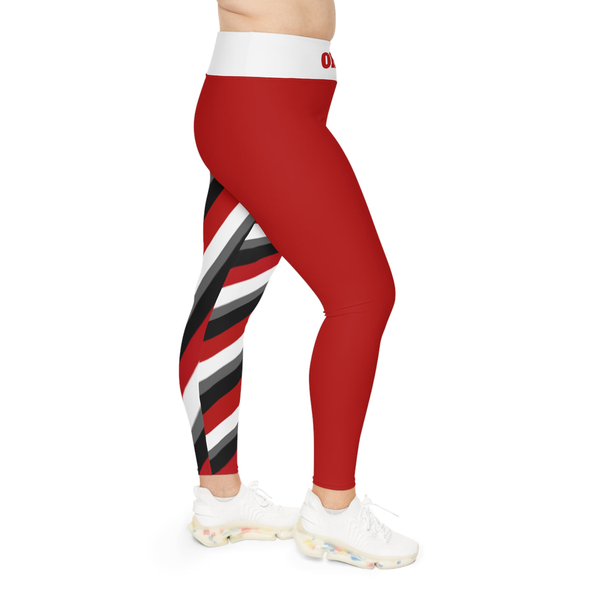 Red, Black, White and Grey Striped Plus Size Leggings, Ohio State Themed Leggings, Comfortable Plus Size Yoga Pants, Game Day Pants, Gift