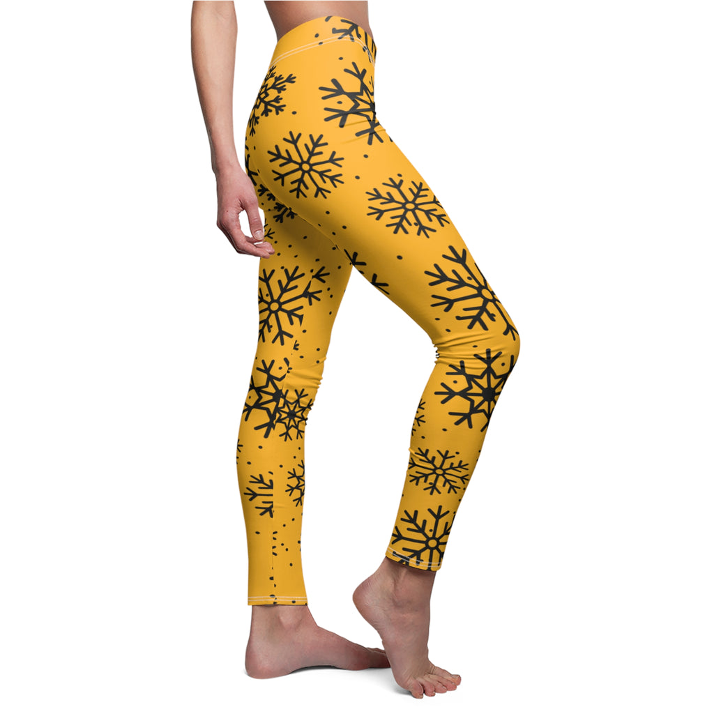Black and Yellow Snowflake Pattern Leggings, Women's Leggings, Pittsburgh football themed leggings, festive pants, Christmas pants, gift