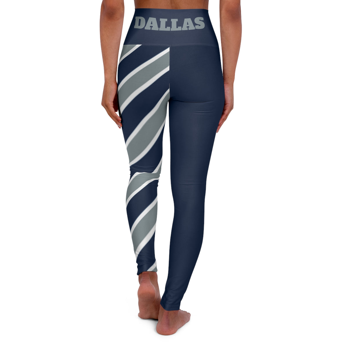 Blue and Grey Striped High Waisted Yoga Leggings, Cute yoga pants, Dallas Themed Leggings, Gift for her, game day pants