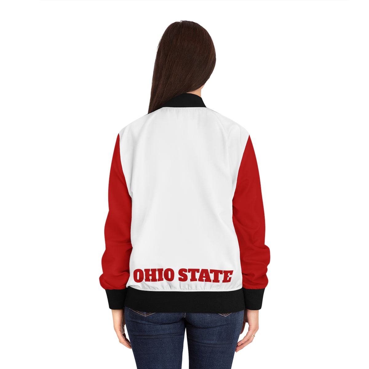 Red and White Women's Bomber Jacket, Game Day Jacket, Ohio State Themed, College Sports Fashion, Tailgating Outfit, Gift