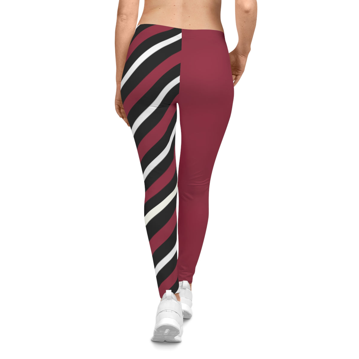 Red, Black and White Striped Women's Casual Leggings, Arizona Football Themed Leggings, Sportswear, Women's Leggings, Yoga Pants, Gift