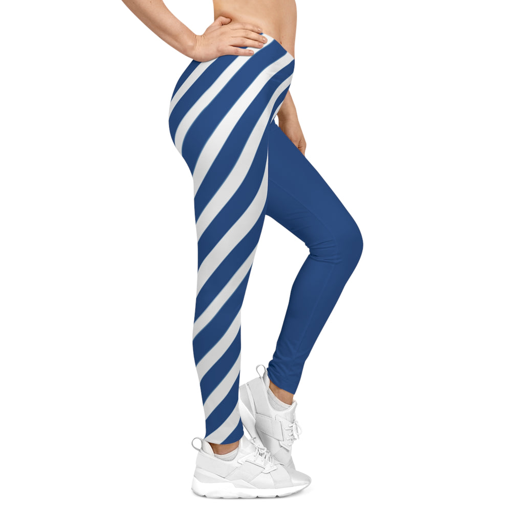 White and blue Striped Women's Casual Leggings, Perfect for Everyday Wear, Yoga, Workouts, Lounging, KC baseball themed leggings, gift