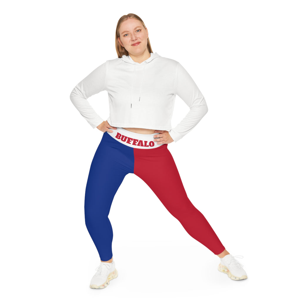 Buffalo Football Themed Plus Size Leggings, Red white and blue leggings, Plus Size, Casual Wear, Color-blocked Leggings, Gift, 4th of july