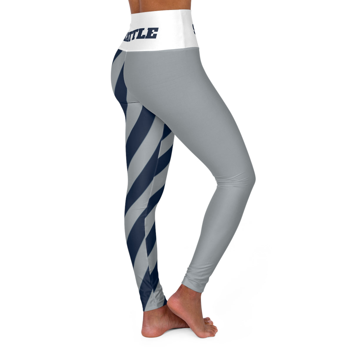 Seattle Striped  Leggings, high waisted leggings, gray navy leggings, Seattle Football fan leggings, cute yoga pants, football fan gear,