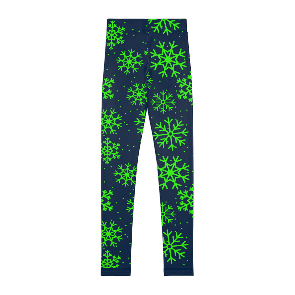 Blue and Action Green Snowflakes Youth Leggings, Seattle football themed holiday leggings, Christmas Leggings, Matching outfits, gift