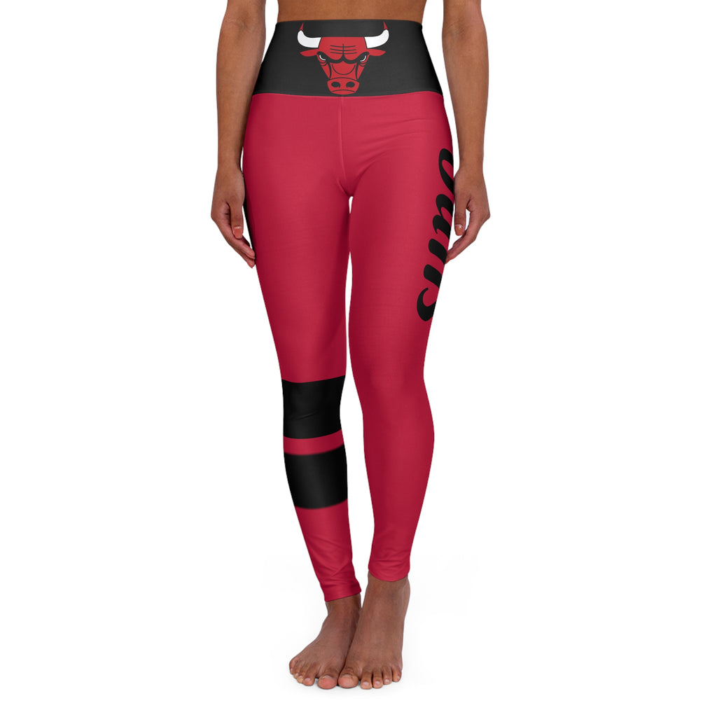 Red and Black High Waisted Yoga Leggings, Bulls Leggings, Basketball, Sports leggings, Women's Leggings,  cute yoga pants