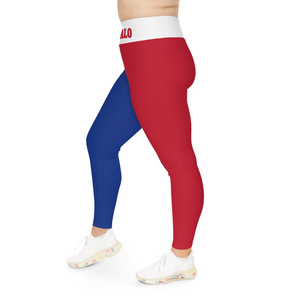 Buffalo Football Themed Plus Size Leggings, Red white and blue leggings, Plus Size, Casual Wear, Color-blocked Leggings, Gift, 4th of july