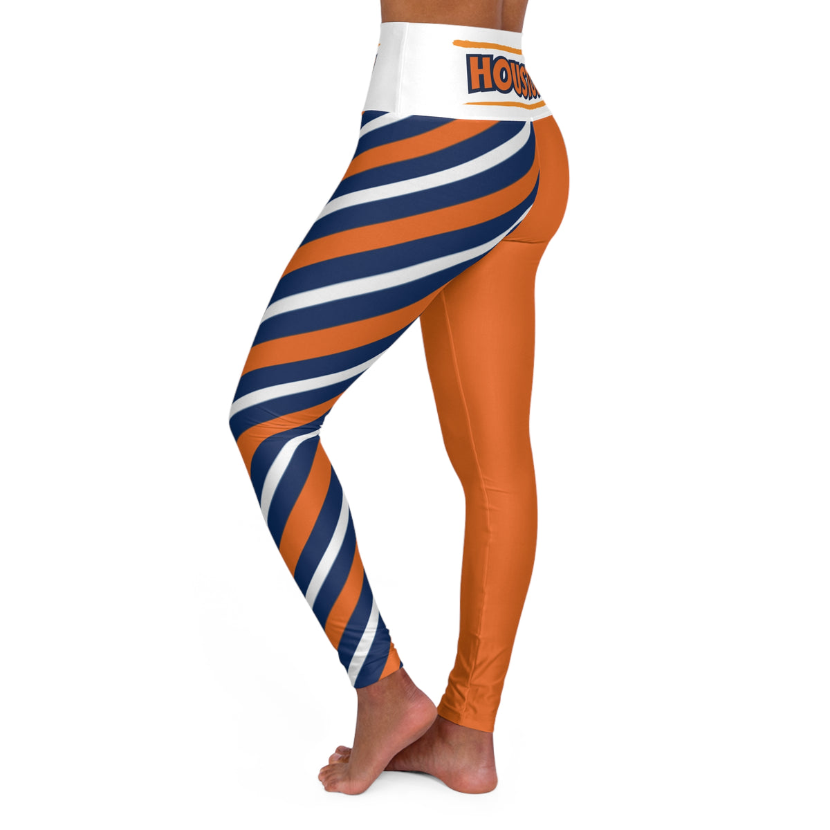 Orange and blue High Waisted Yoga Leggings, Women's Leggings,  Houston baseball themed leggings, cute yoga pants, baseball fan pants, gift