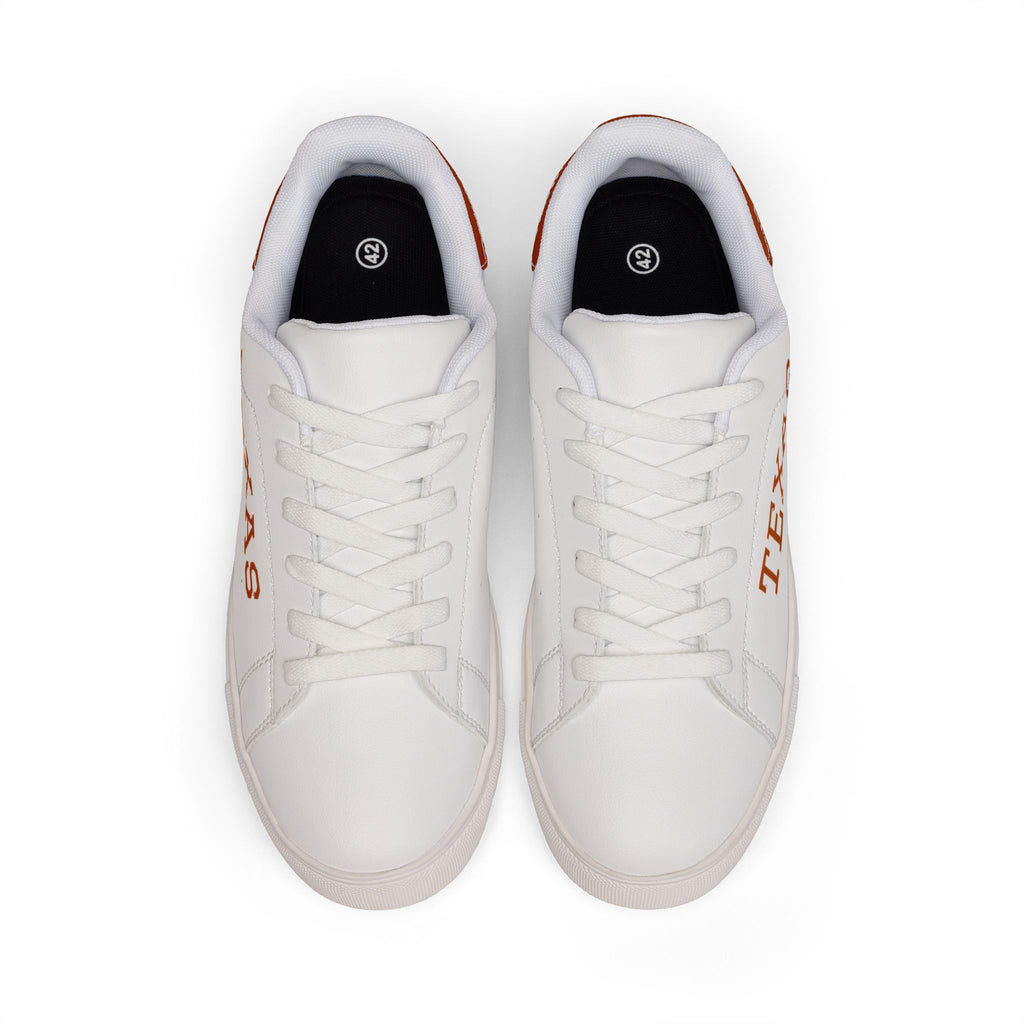 Texas tennis shoes, Low-Top Leather Sneakers, Unisex sneakers, orange and white shoes, college fan shoes, game day shoes, alumni gift