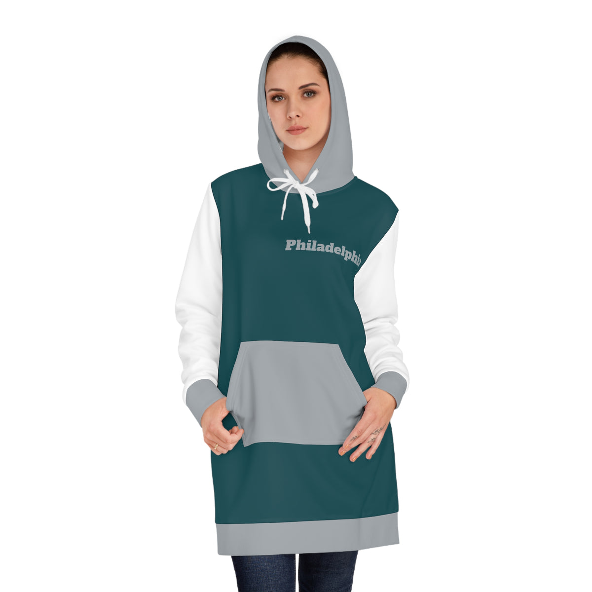 Green, grey and white Women's Hoodie Dress, Philadelphia Football Themed sweater dress, Philadelphia hoodie, cute dress, Philly, gift