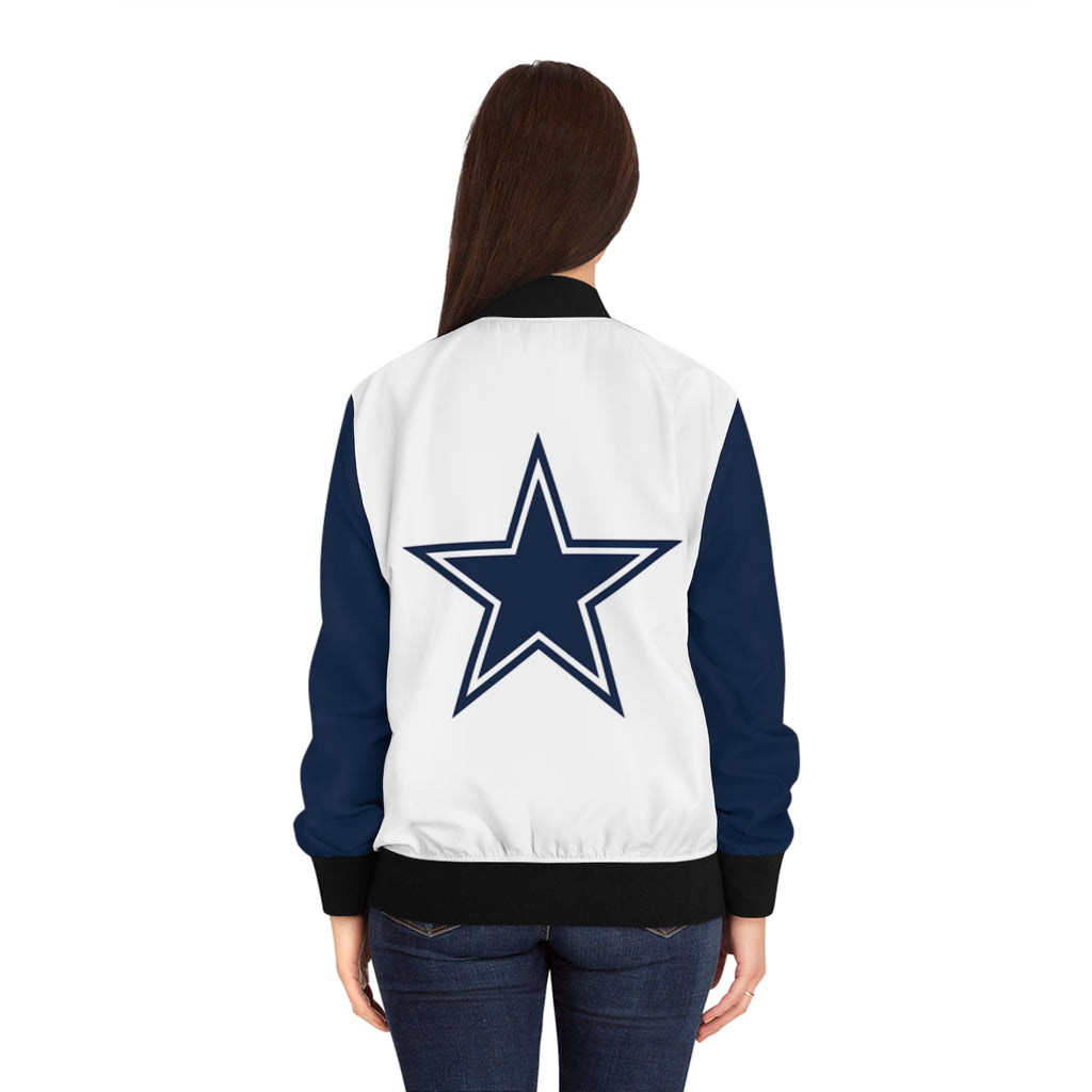 Vintage Blue and white Women's Bomber Jacket, star bomber jacket,  football game jacket, football themed jacket, gift