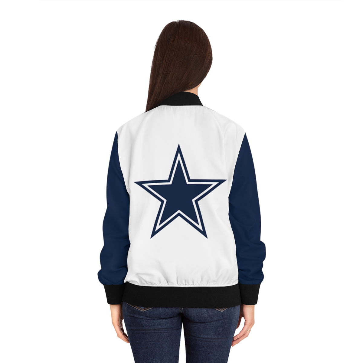 Vintage Blue and white Women's Bomber Jacket, star bomber jacket,  football game jacket, football themed jacket, gift
