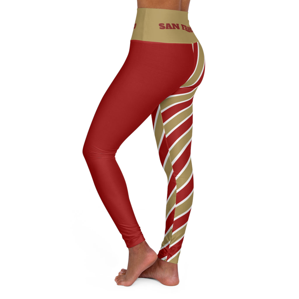 San Francisco Football Themed High Waisted Yoga Leggings, Red and Gold Leggings, Women's yoga pants, game day gear, football game,  gift