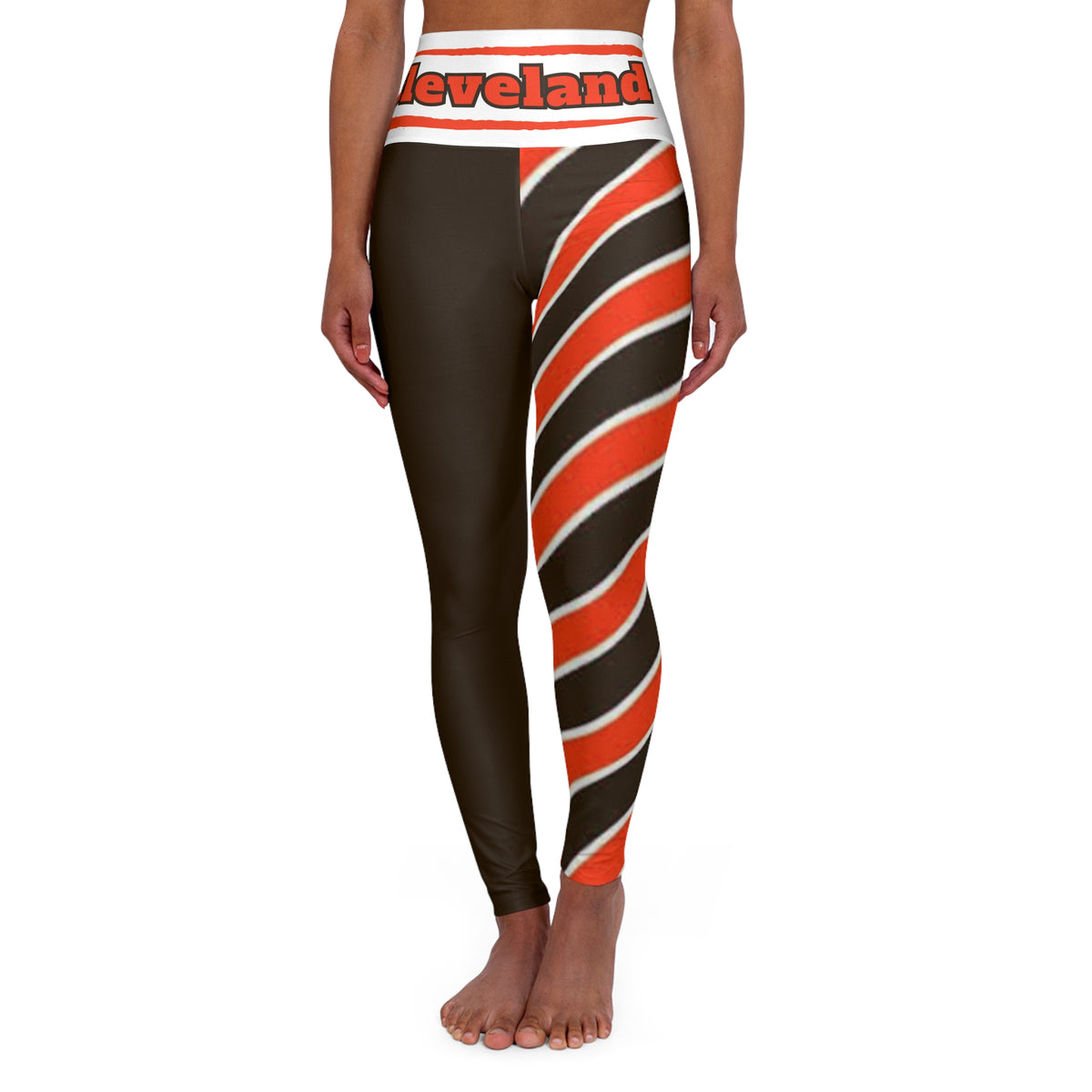 Cleveland Football Themed High Waisted Yoga Leggings,  Women's Leggings,  Cute Yoga Pants,  Brown's Leggings, Cleveland fan, Gift
