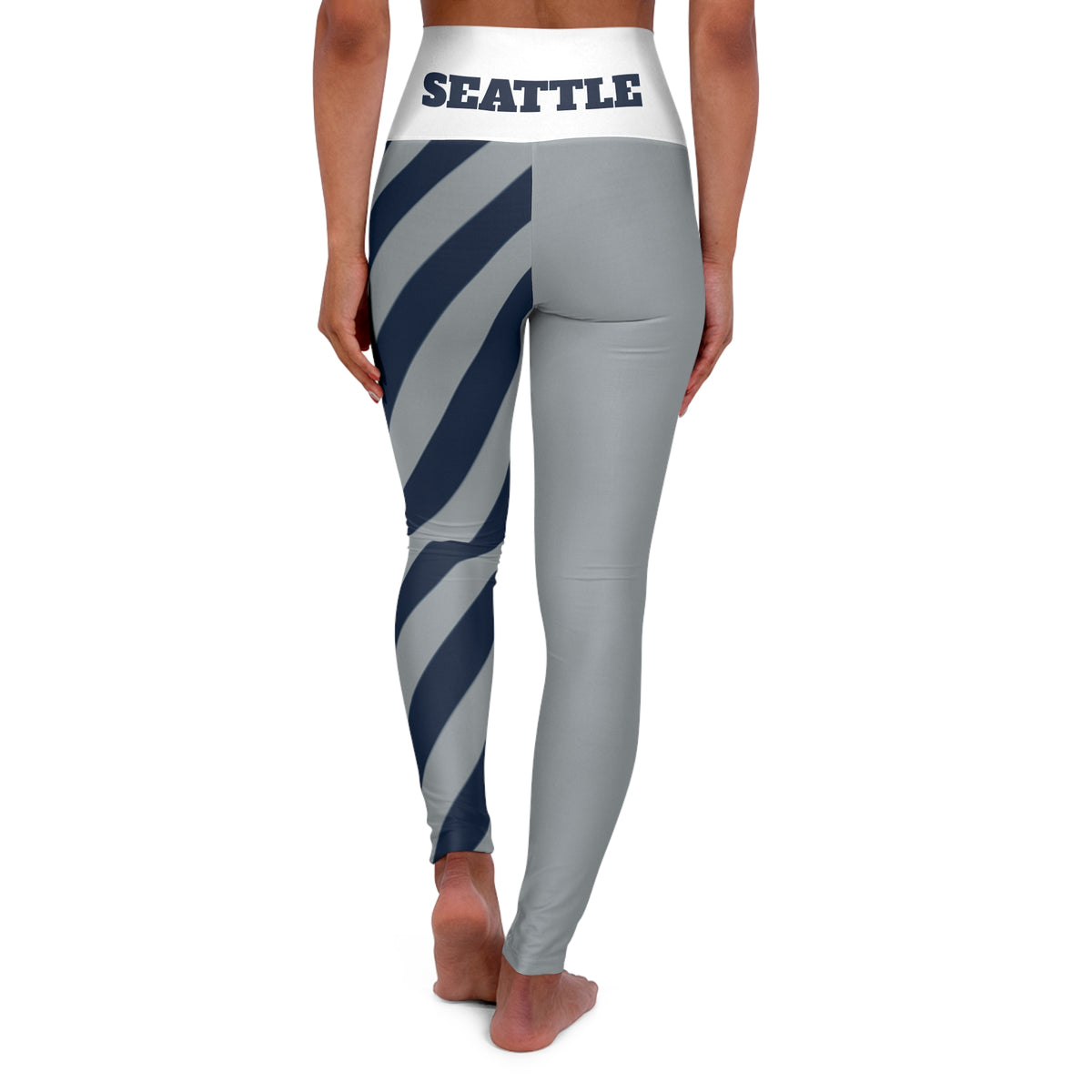 Seattle Striped  Leggings, high waisted leggings, gray navy leggings, Seattle Football fan leggings, cute yoga pants, football fan gear,