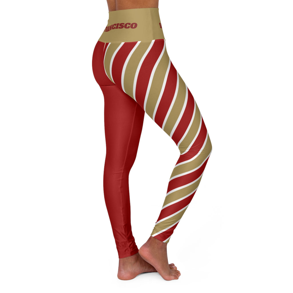 San Francisco Football Themed High Waisted Yoga Leggings, Red and Gold Leggings, Women's yoga pants, game day gear, football game,  gift