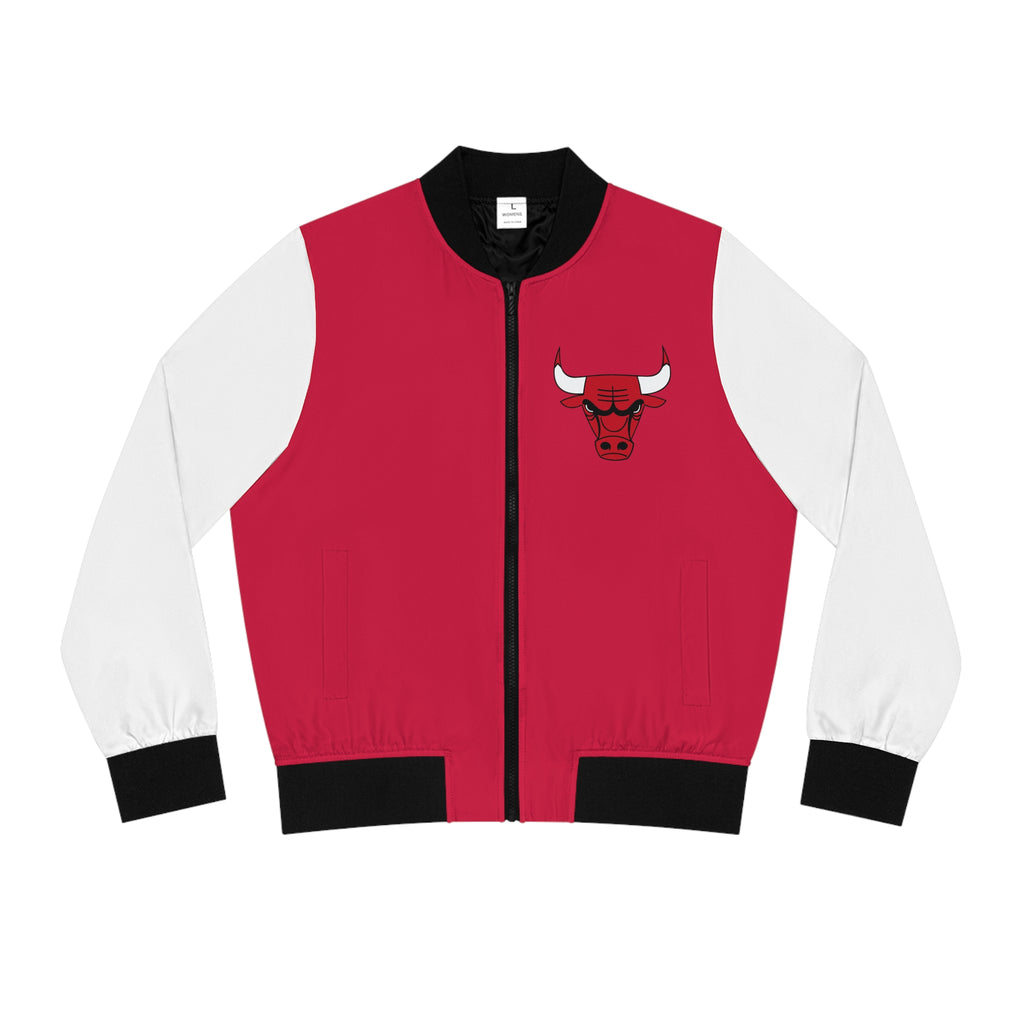 Red and Black Women's Bomber Jacket, Vintage Bulls Jacket, Bulls coat, cute bomber jacket, Women's jacket, basketball, gift