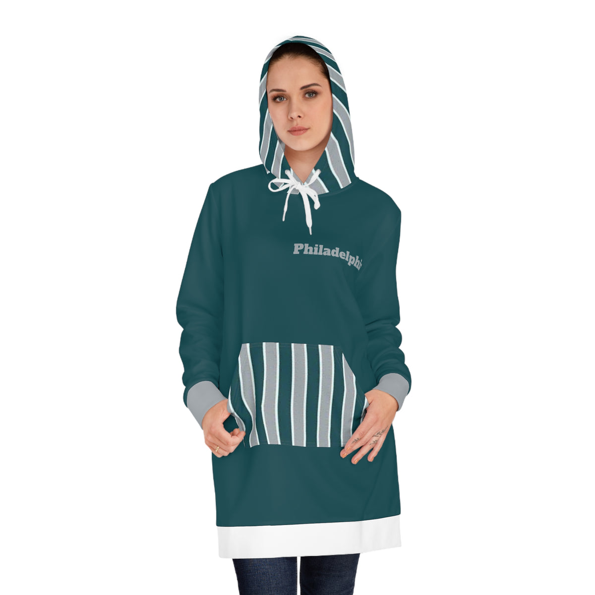 Green and Grey Women's Hoodie Dress, Philadelphia Football Themed sweater dress,  Philadelphia Women's hoodie,  cute sweater dress, gift
