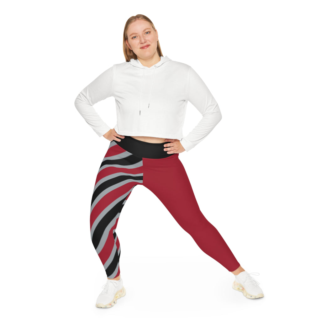 Red, grey and black striped Plus Size Leggings, Atlanta Football Themed Leggings, Women's Leggings, gift, Cute leggings, Plus size fashion