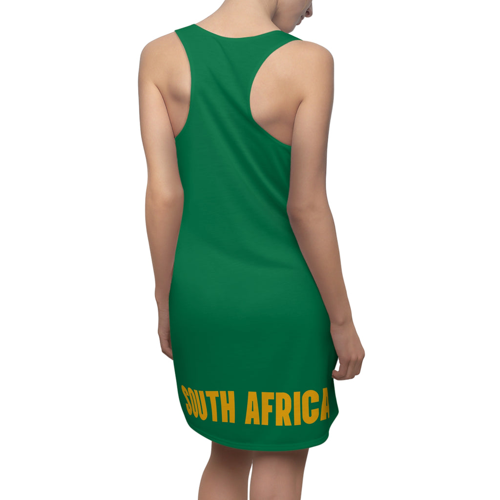 South Africa flag Racerback Dress, green and gold dress, south africa football, soccer fan dress, South African pride dress,  world cup 2026