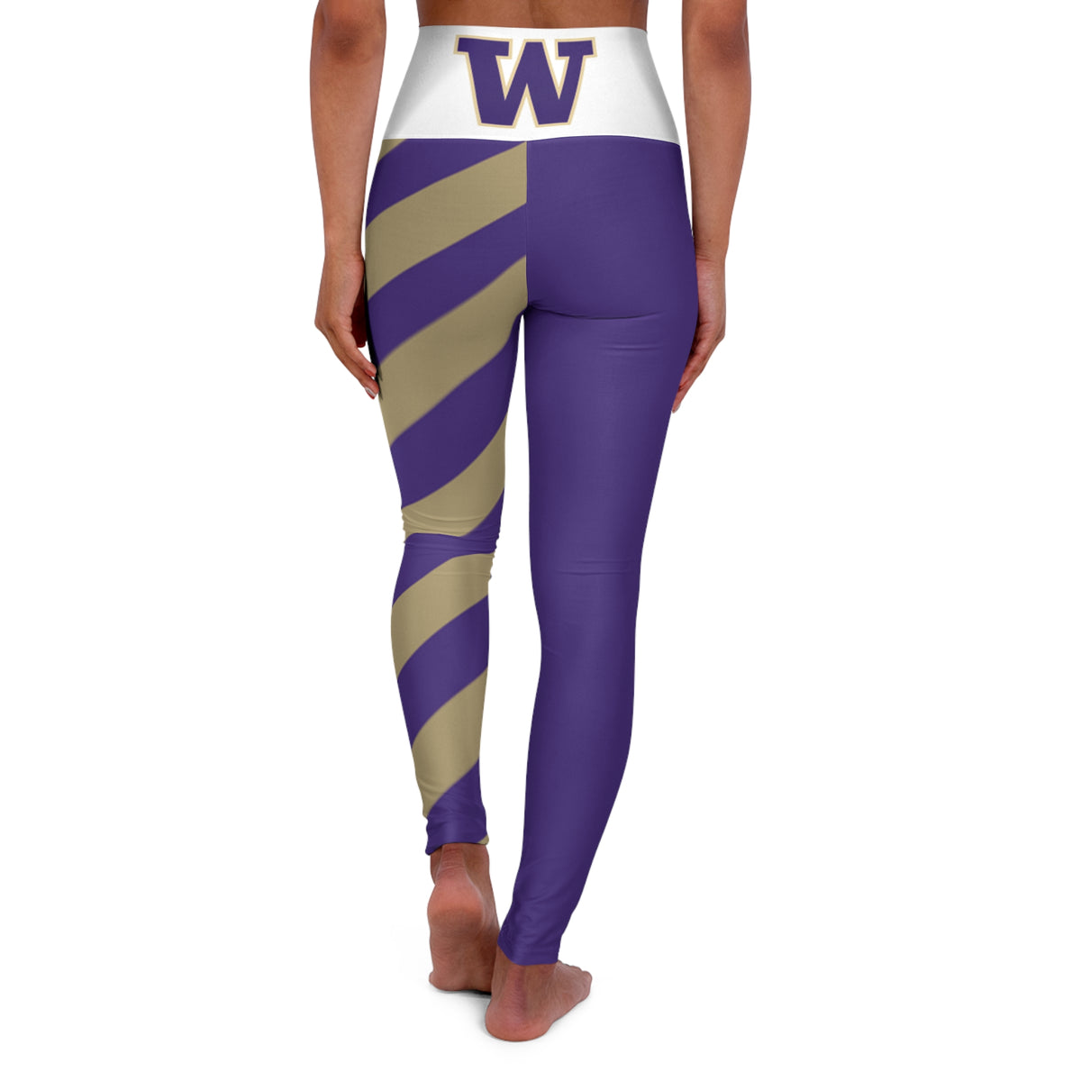 Purple and gold women's leggings, striped leggings, women's leggings, cute yoga pants, school pride, gift, student clothing, alumni leggings