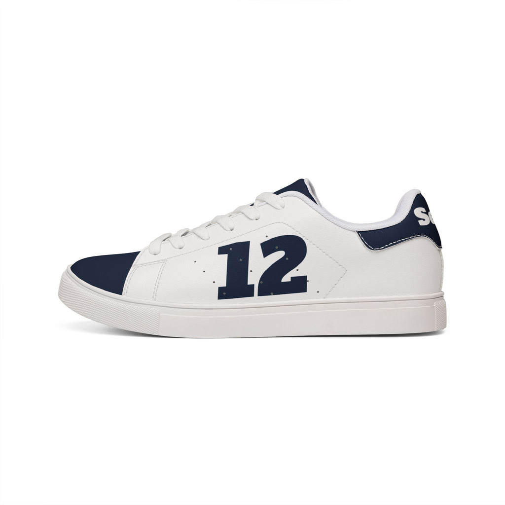 Navy Number 12 Leather Sneakers, Low-Top sneakers, Blue and white shoes, Seattle Football fan shoes, game day sneakers, unisex shoes,