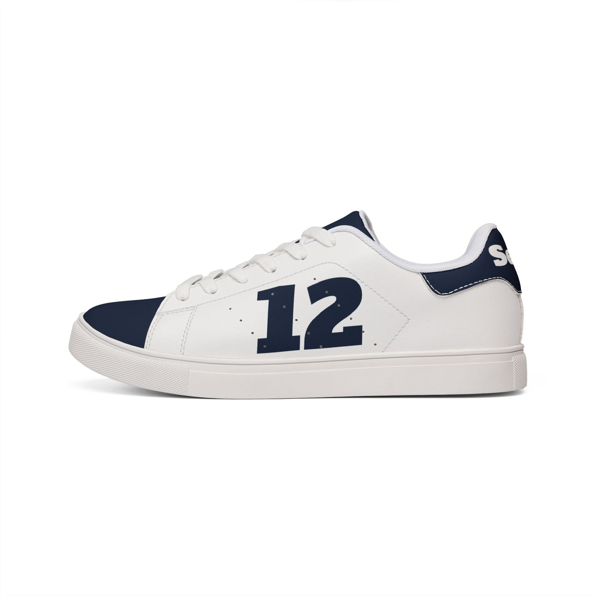 Navy Number 12 Leather Sneakers, Low-Top sneakers, Blue and white shoes, Seattle Football fan shoes, game day sneakers, unisex shoes,