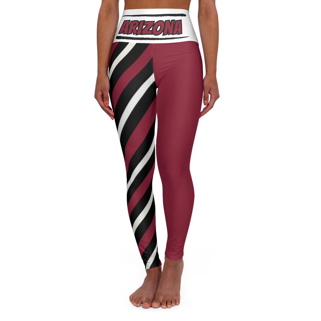 Red, Black and White Striped High Waisted Yoga Leggings, Arizona Football Themed Leggings, Cute Leggings, Great for Layering, Gift