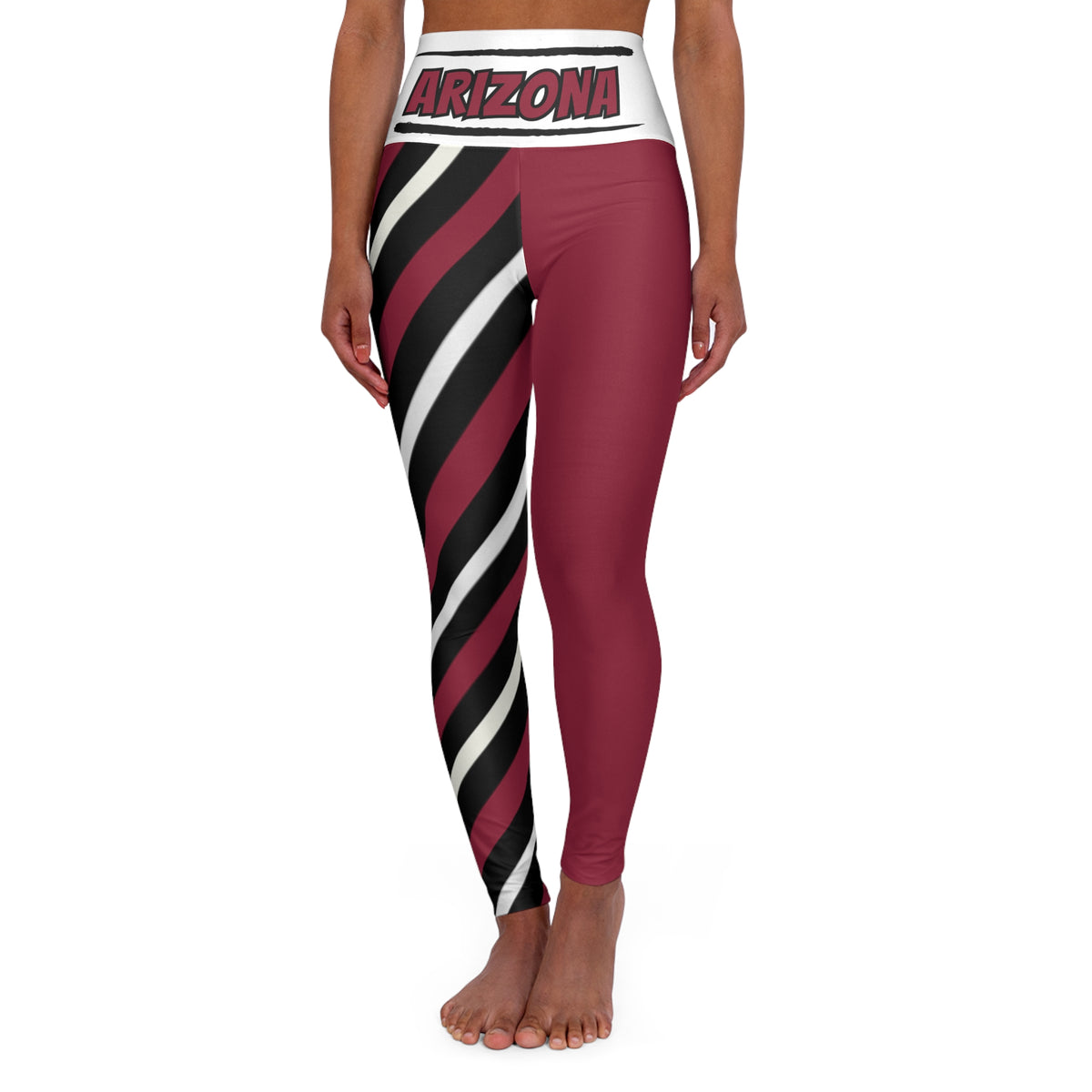 Red, Black and White Striped High Waisted Yoga Leggings, Arizona Football Themed Leggings, Cute Leggings, Great for Layering, Gift